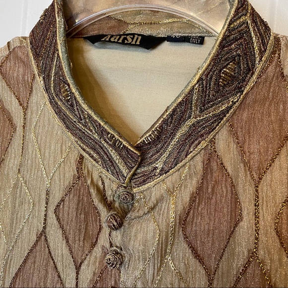 Men's Beige & Brown Indian Churidar / Salwaar Kameez Kurta - Picture 2 of 8